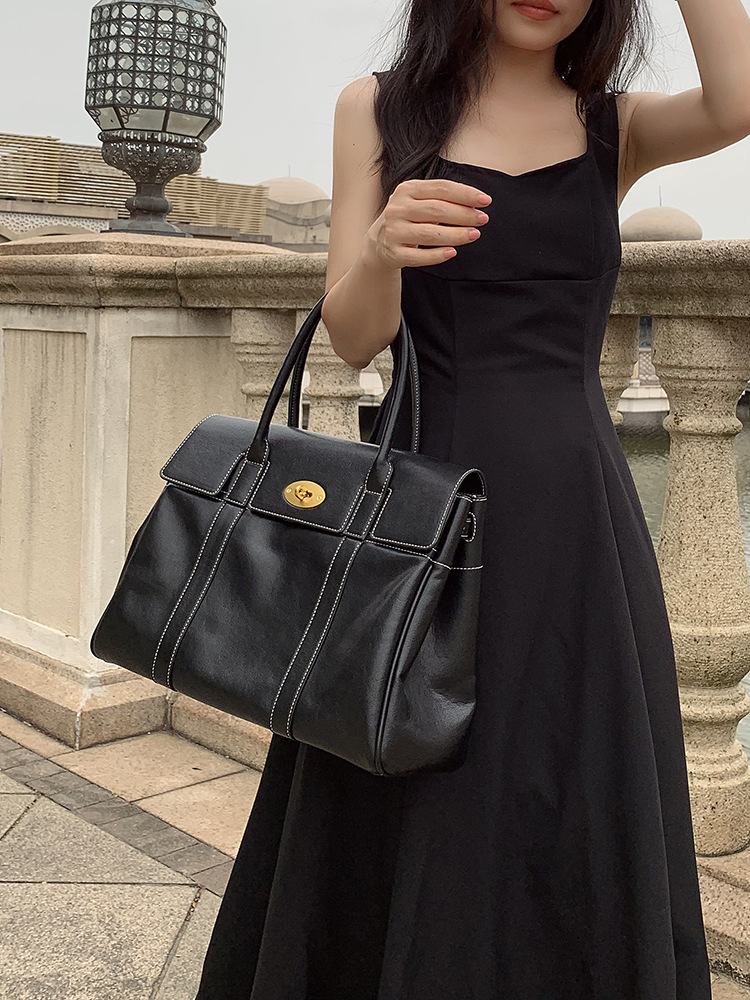 New Women Genuine Vegetable Tanned Leather Tote Bag Vintage Retro Work Briefcase Large Capacity Commuter Handbag Minimalist Shoulder Purse - view 5