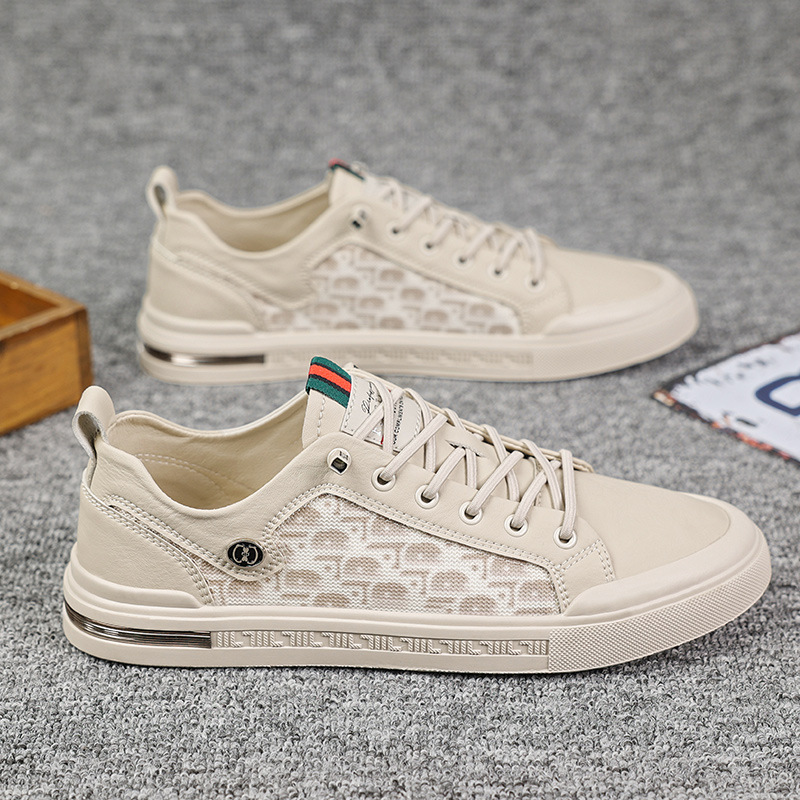 RNTseller New Men White Casual Skate Sneakers Mesh Breathable Board Shoes Spring Summer Trendy Teen Boys Lace-up Flat White Shoes