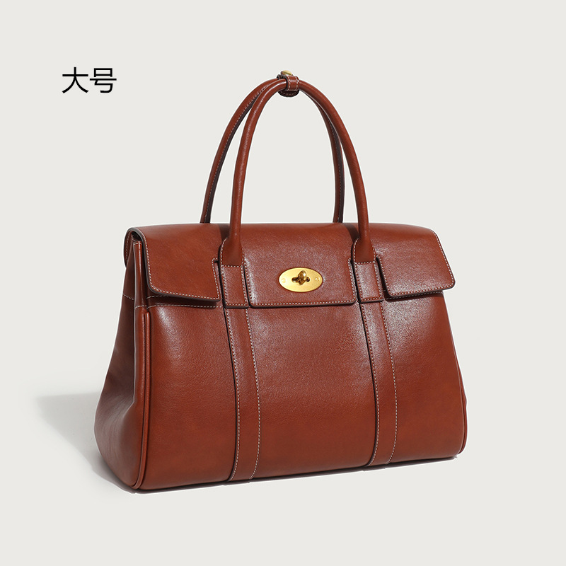 New Women Genuine Vegetable Tanned Leather Tote Bag Vintage Retro Work Briefcase Large Capacity Commuter Handbag Minimalist Shoulder Purse - view 7