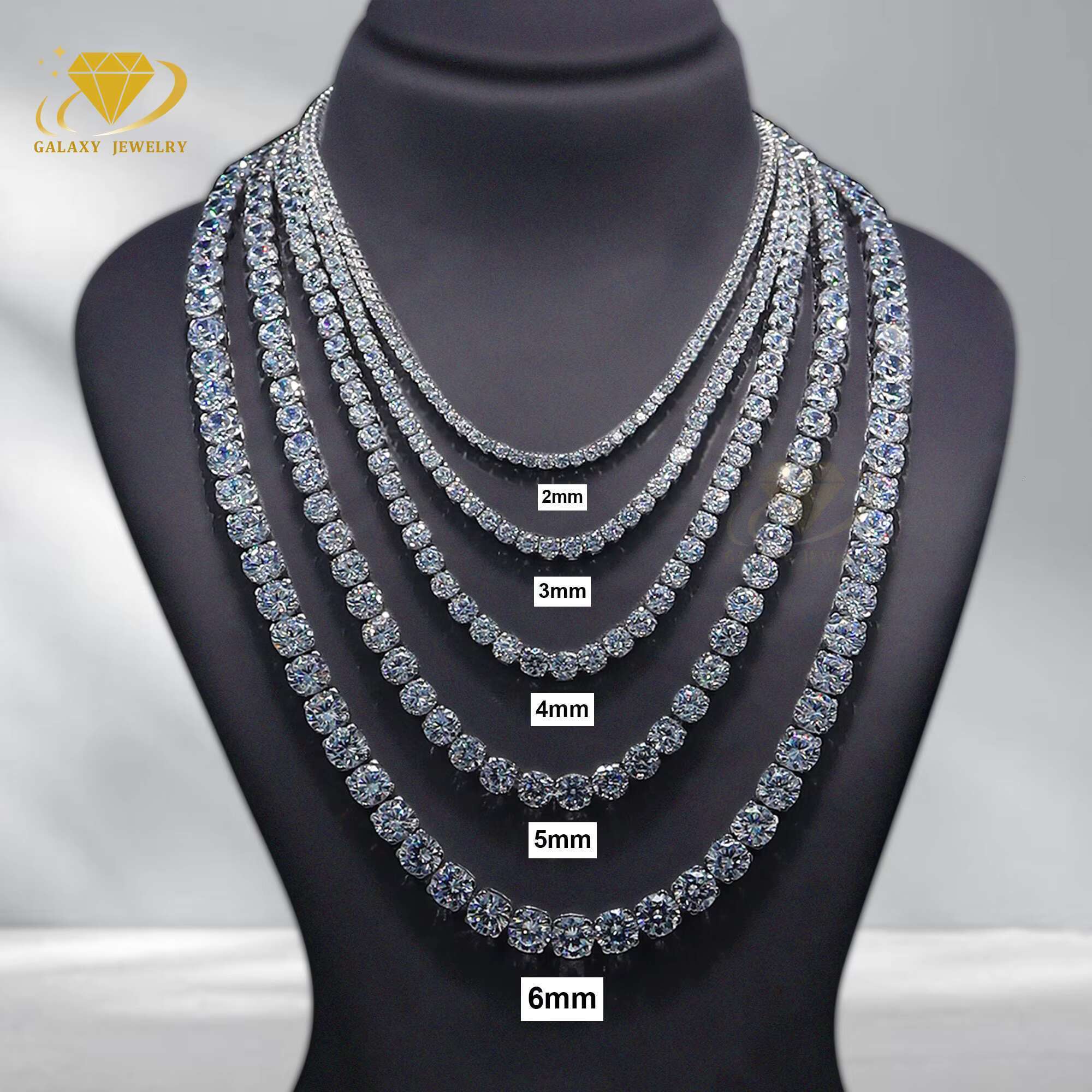 Hot Sale Iced Out 2mm 3mm 4mm 5mm 6mm Round Cut Lab Created Moissanite Diamond Tennis Chain Necklace Bracelet Women Men - view 3