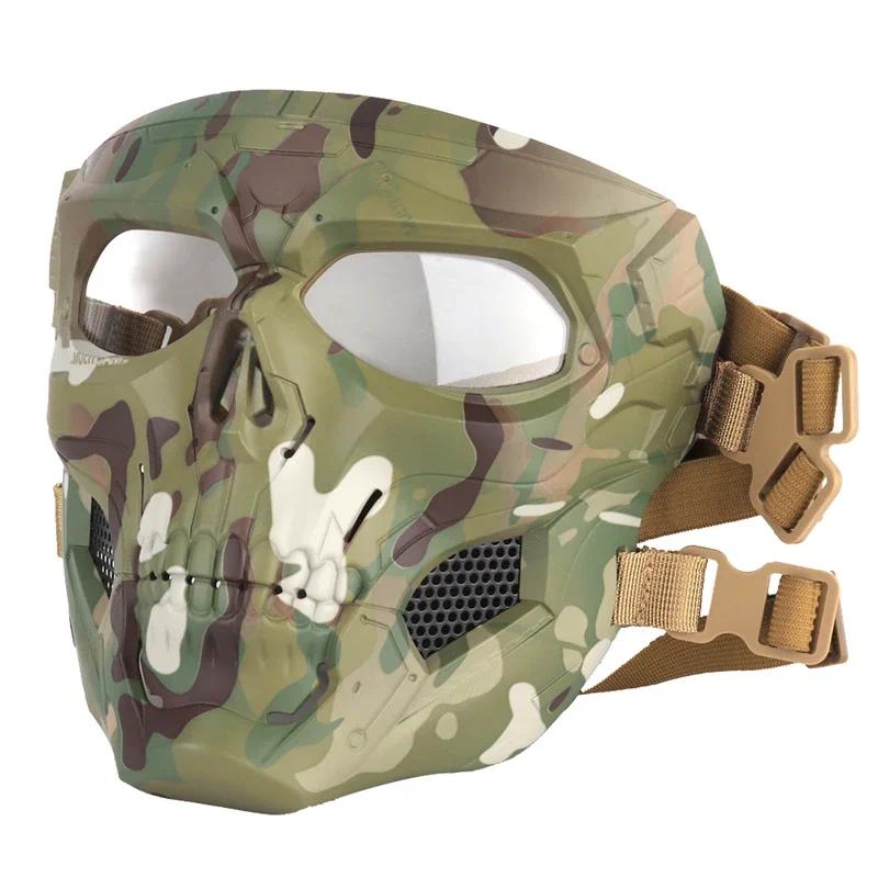 Tactical Skull Mask with Clear Protective Lens Camouflage Airsoft Full Face Mask for Paintball Cosplay Outdoor CS Shooting Gear