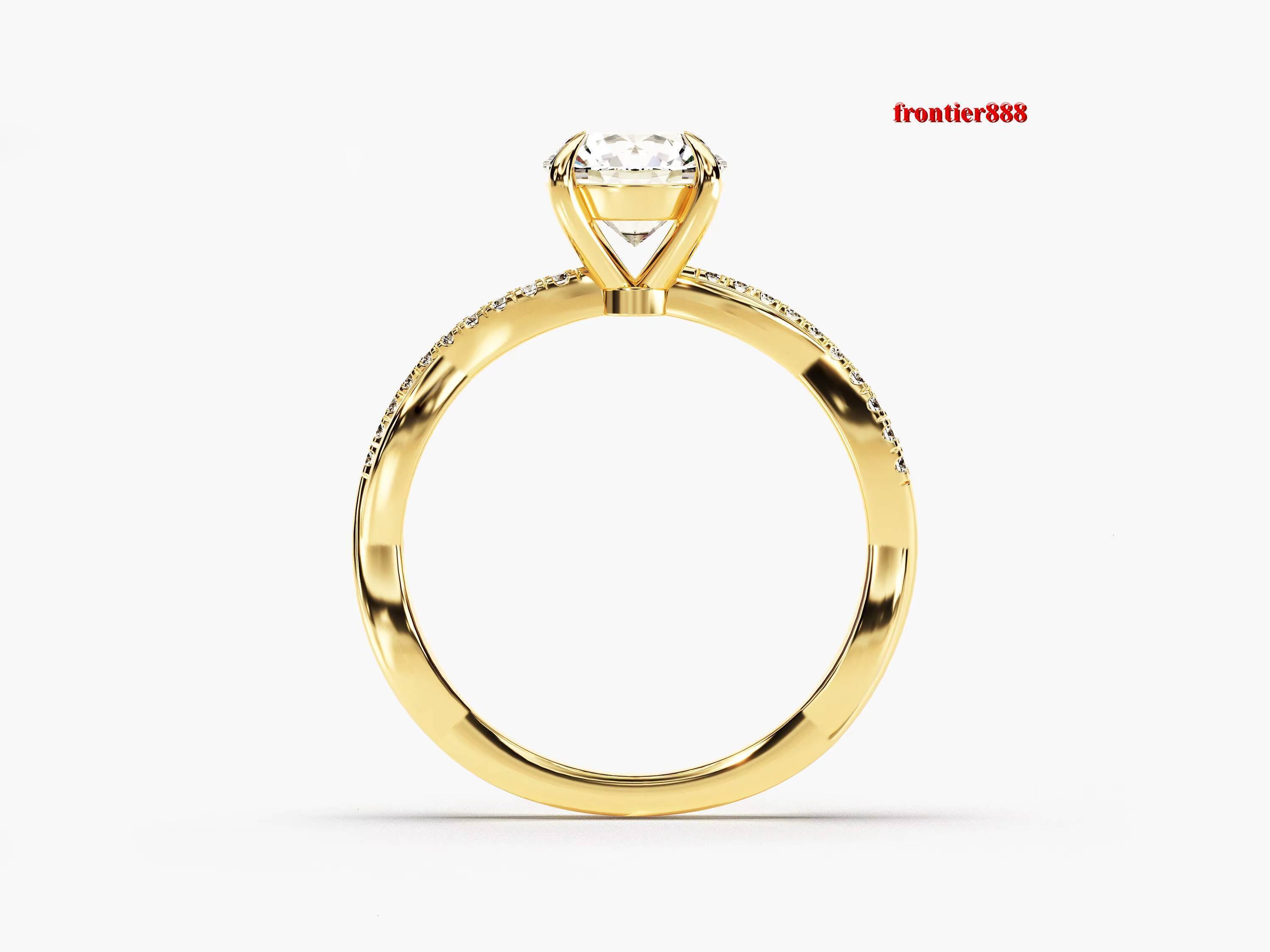 Twist Diamond Engagement Ring 14k 18K Solid Gold 1 CT Halo Diamond Engagement Ring Simple Promise Ring