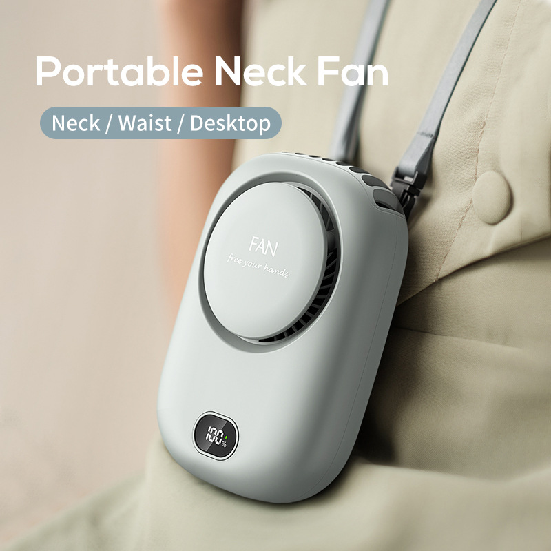 3 In 1 Digital Leafless Neck Fan 1800mAh Waist Desk USB Portable Fan