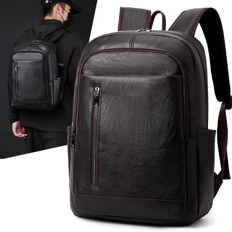 Men Business Backpack Large Capacity Laptop Backpack Waterproof Travel Bag Casual PU Leather School Bag College Student Daypack Minimalist Computer Ba