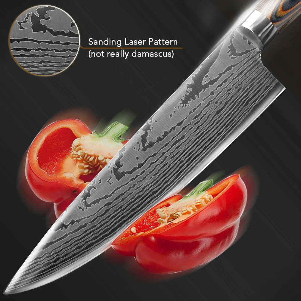 Kitchen Knife Chef Knives Japanese 7CR17 440C High Carbon Stainless Steel Damascus Sanding Laser Knife 260626 - view 5