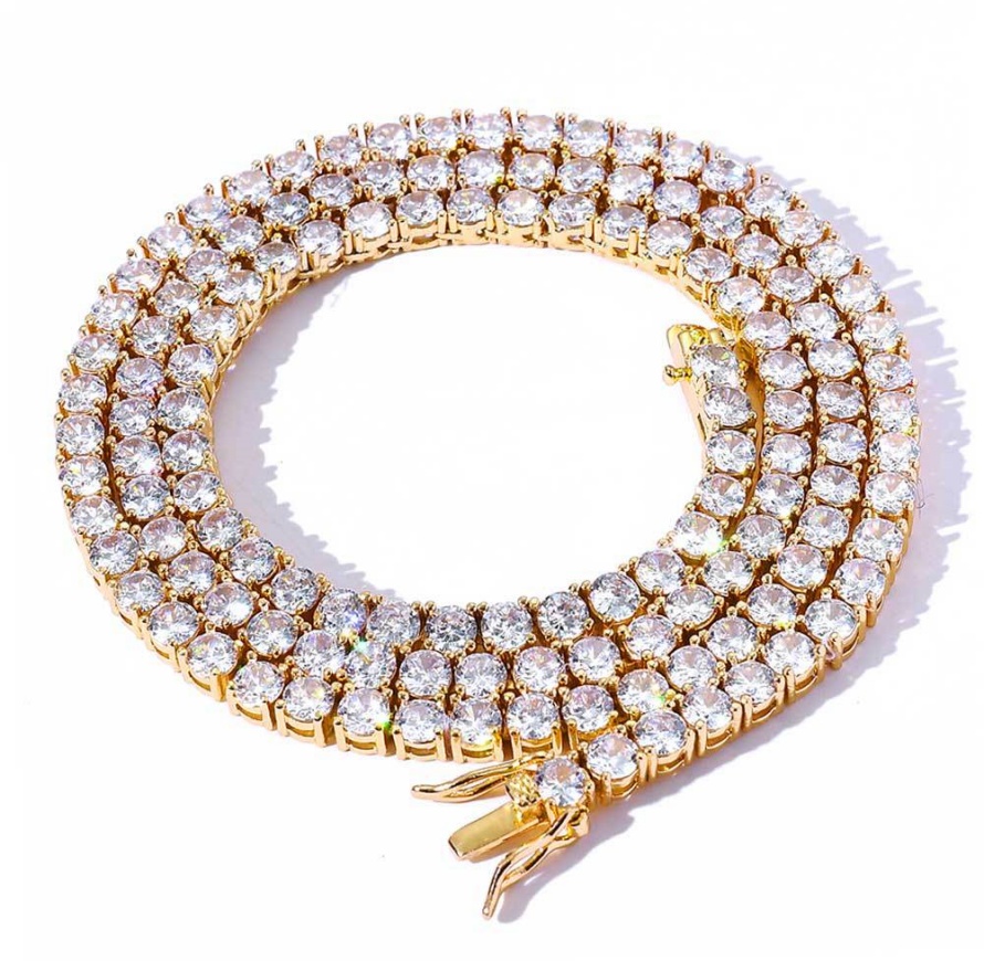 designer necklaces gold moissanite necklace cuban link chains 3mm Hip Hop VVS Moissanite Chain Lab Diamond Tennis Necklace for Men 925 Sterling Silver
