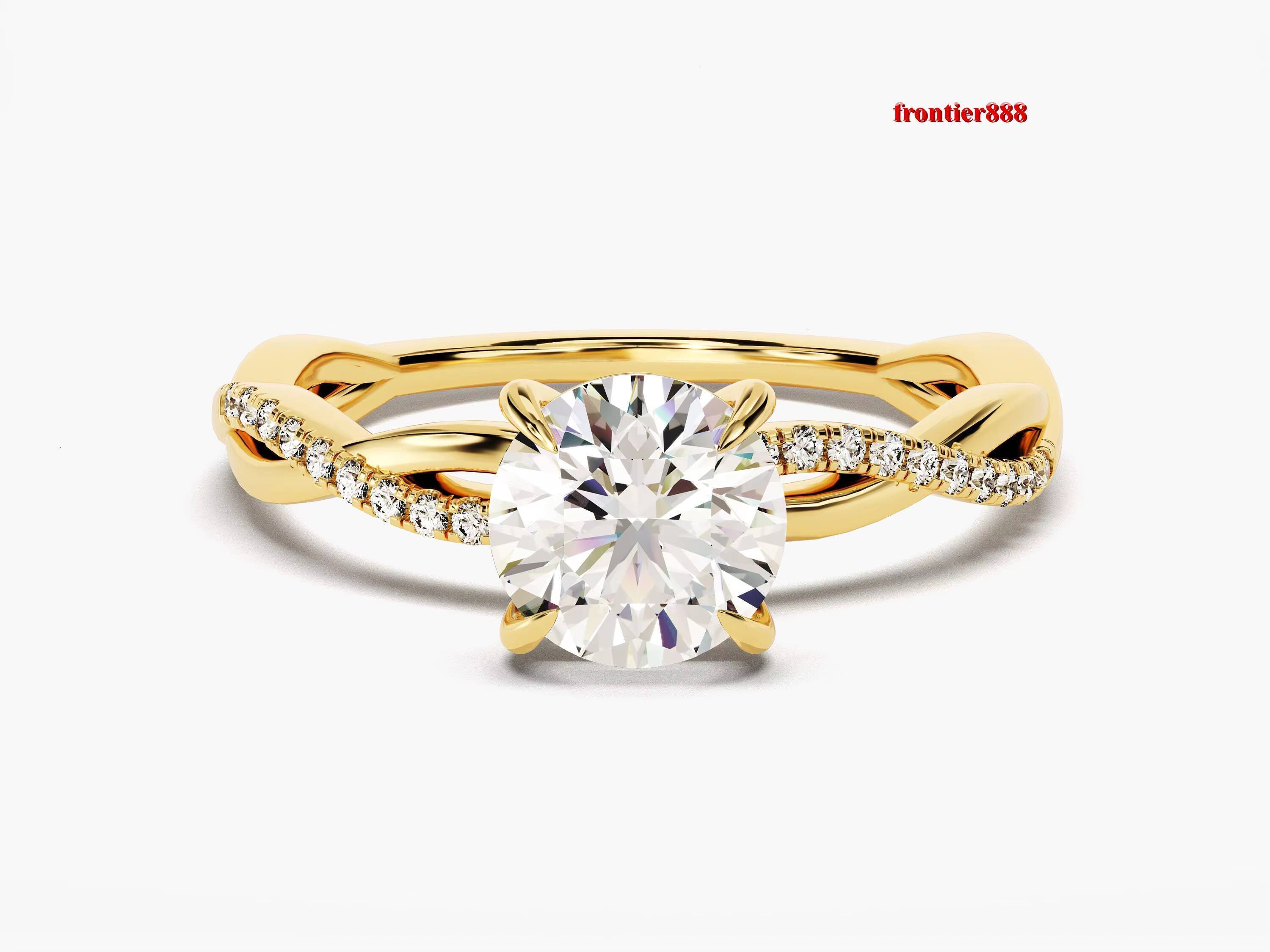 Twist Diamond Engagement Ring 14k 18K Solid Gold 1 CT Halo Diamond Engagement Ring Simple Promise Ring
