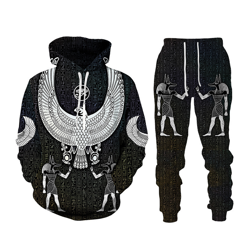 Men's Casual Novelty 3d Print Ancient Horus Egyptian God Eye Of Egypt Pharaoh Anubis Hoodie+pants Streetwear Jogging Set