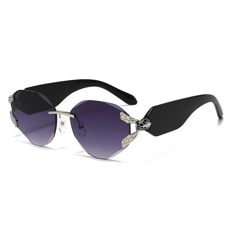 2026 Snake Head Decor Rimless Sunglasses Womens UV400 Protection Shades Wide Temple Gradient Sun Glasses for Street Driving 260622