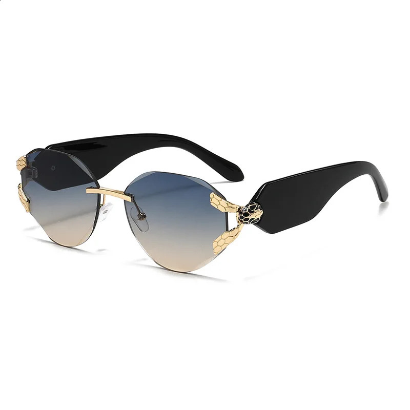 2026 Snake Head Decor Rimless Sunglasses Womens UV400 Protection Shades Wide Temple Gradient Sun Glasses for Street Driving 260622