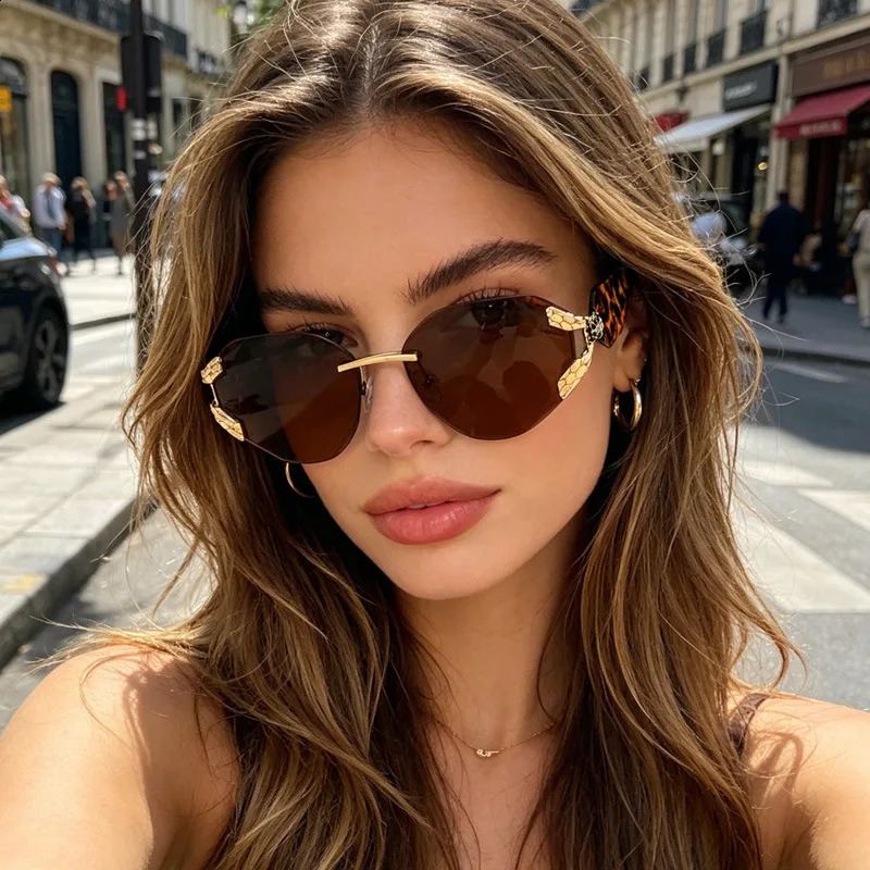 2026 Snake Head Decor Rimless Sunglasses Womens UV400 Protection Shades Wide Temple Gradient Sun Glasses for Street Driving 260622