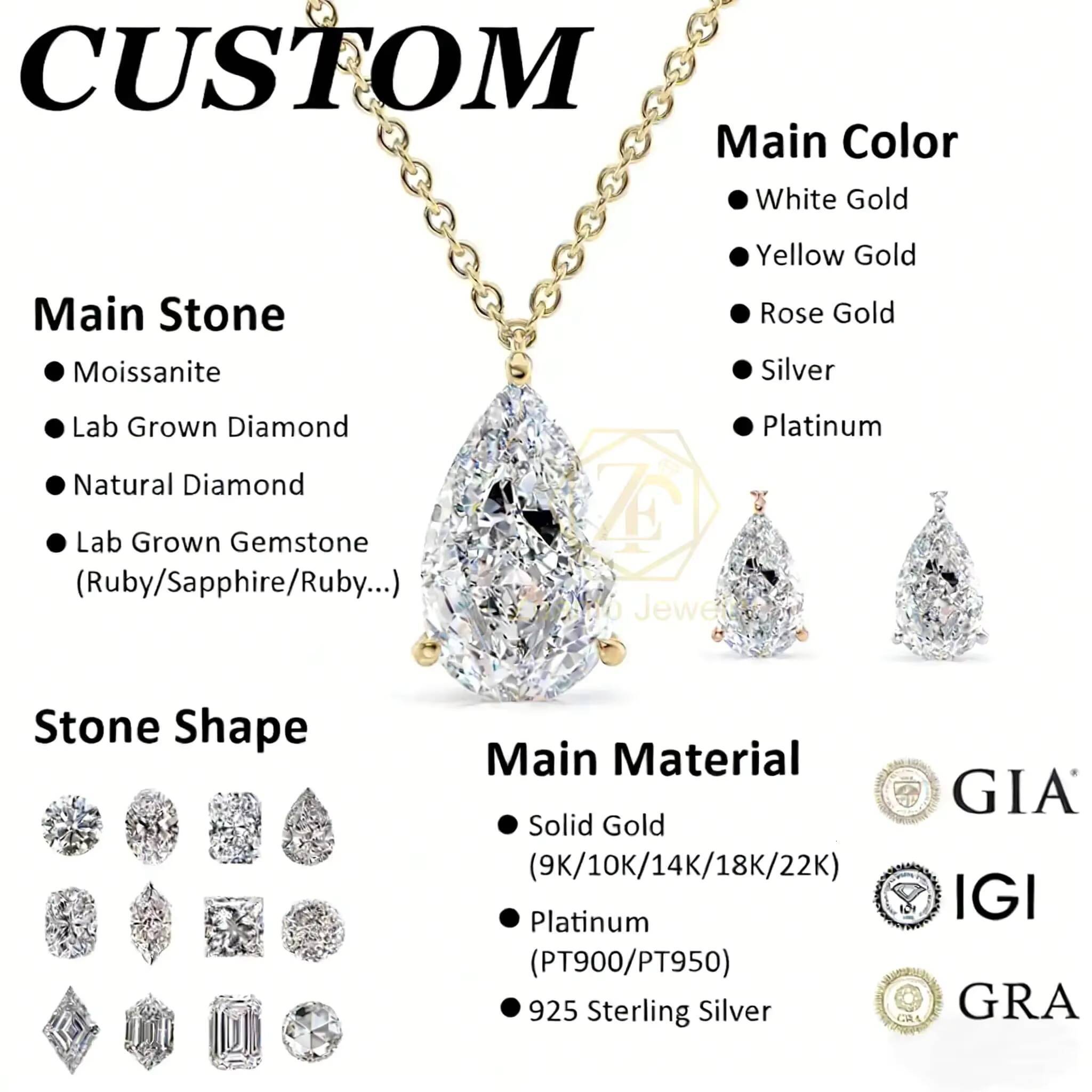 IGI Certificate 14K 18K Solid Gold 1ct 15ct 5ct CVD Pear Round Oval Lab Grown Diamond Solitaire Pendants Necklace Fine Jewelry - view 6