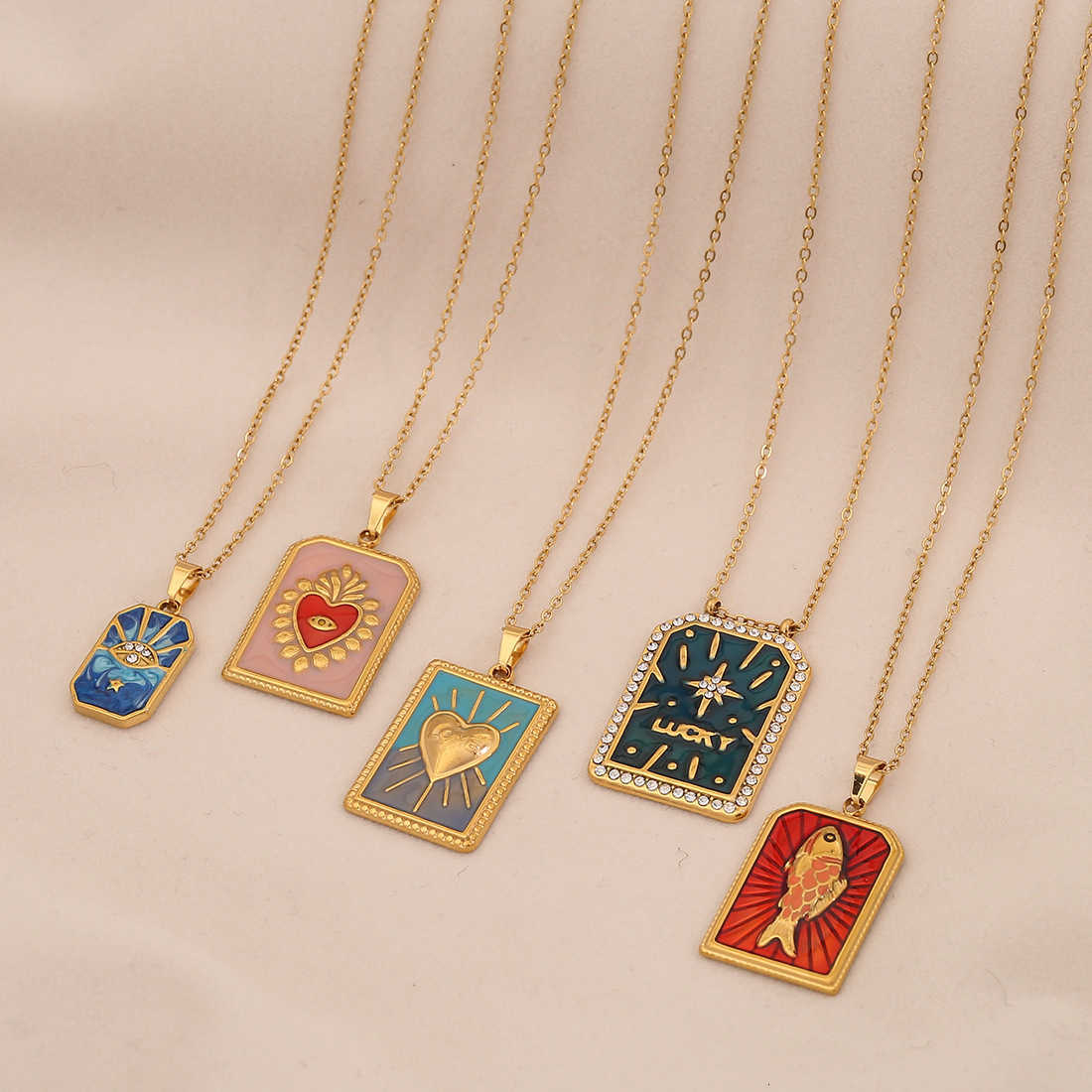 Retro Tarot Card Pendant Necklace - Heart-shaped Fish - Stainless Steel Earrings - European Jewelry X260630