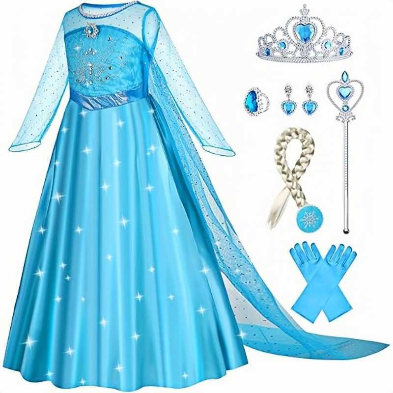 Disney Elsa princess dress with cape girls long-sleeved dress childrens performance gown Elsa long dress with crown set L260630