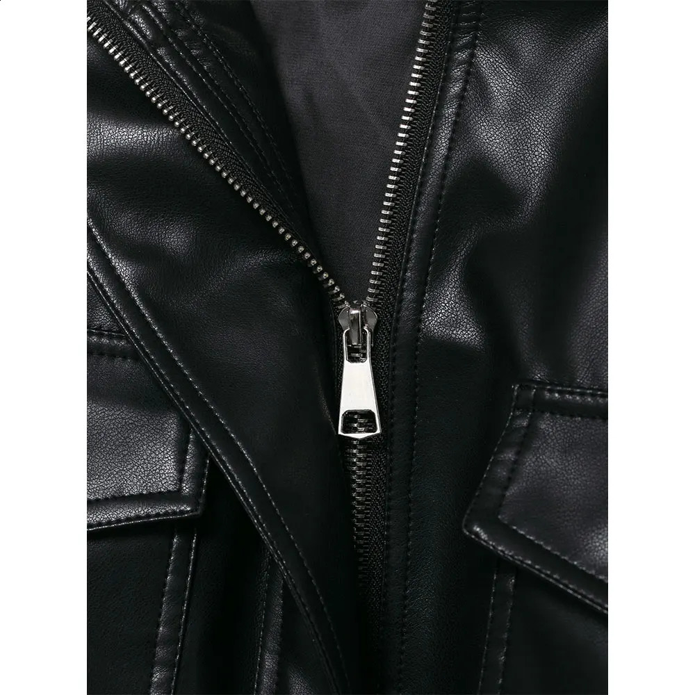 DUOPERI Womens Fashion With Pockets PU Black Jackets High Street High Neck Long Sleeves Coats Female Elegant Chic Lady Outfits 260629 - view 6