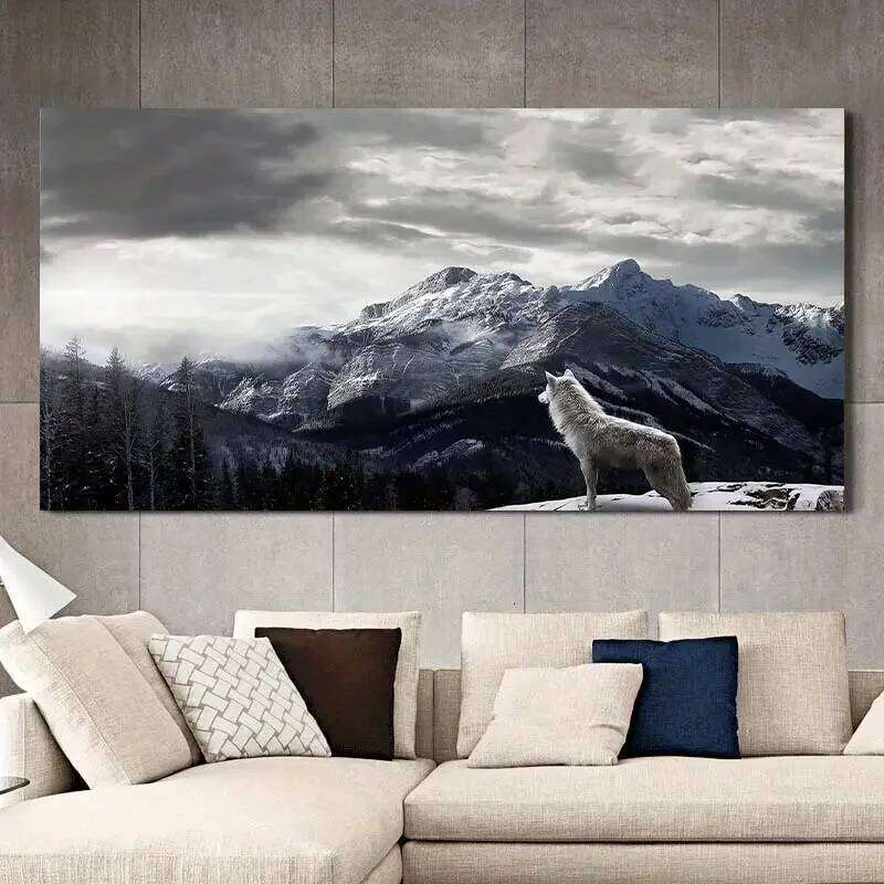1pc Canvas Poster, Modern Art, Snow Mountain Wolf Poster Picture, Ideal Gift For Bedroom Living Room Corridor, Wall Art 26Y0630