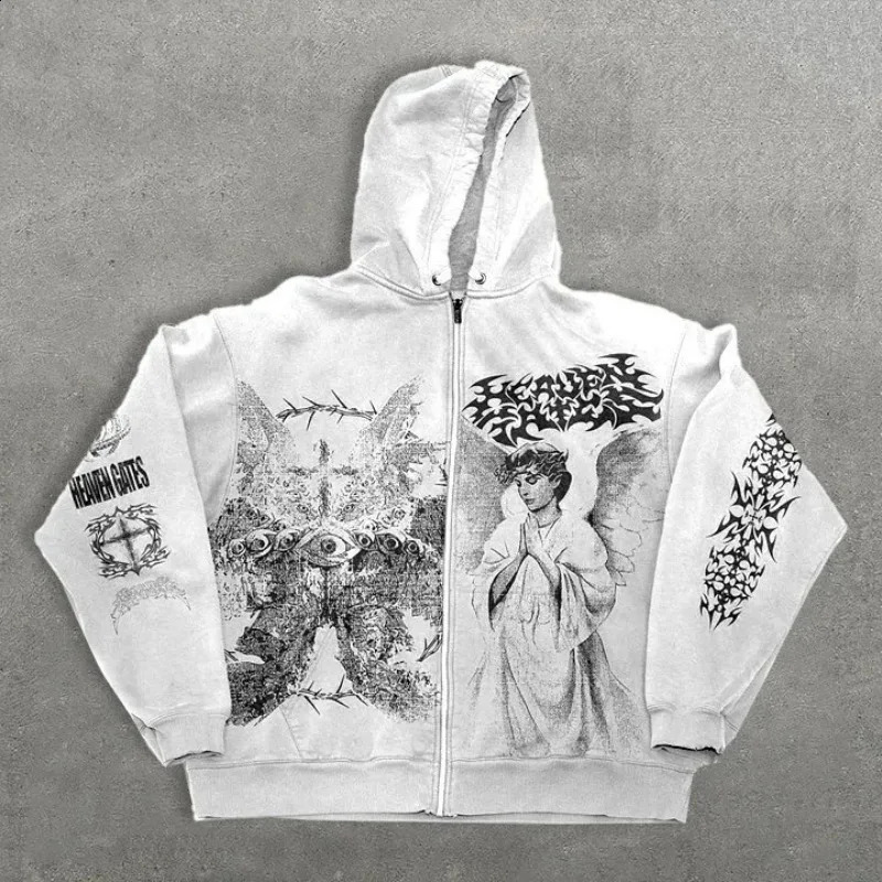 Y2K Retro Style American Spring and Autumn Harajuku Printed Hoodies for Men Loose Casual Gothic Couple Zipper Sweatshirts 260625 - view 3