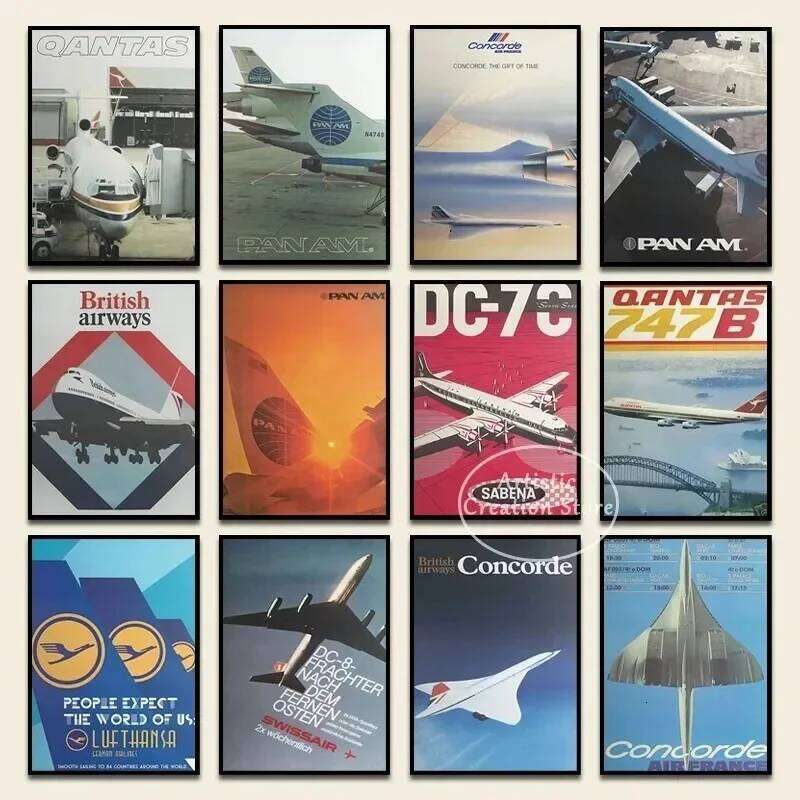 Retro Concorde Aviation Poster Aircraft Art Canvas Painting Prints Living Room Bedroom Wall Decor Travel Gifts fo 26Y0630