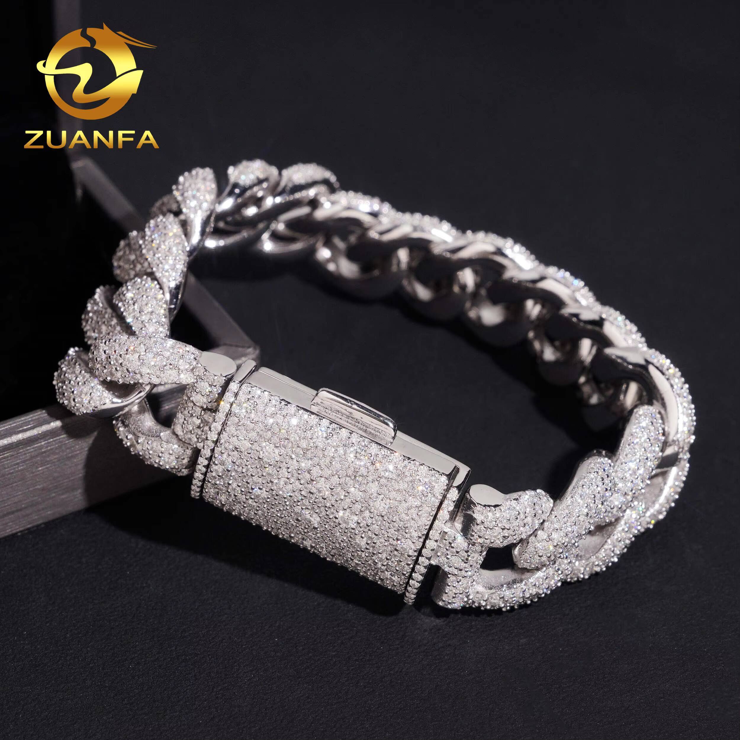 18mm Mosaic Set Moissanite Pass Diamond Test Cuban Chain Gold Plated 925 Sterling Silver Hip Hop Iced Out Cuban Link