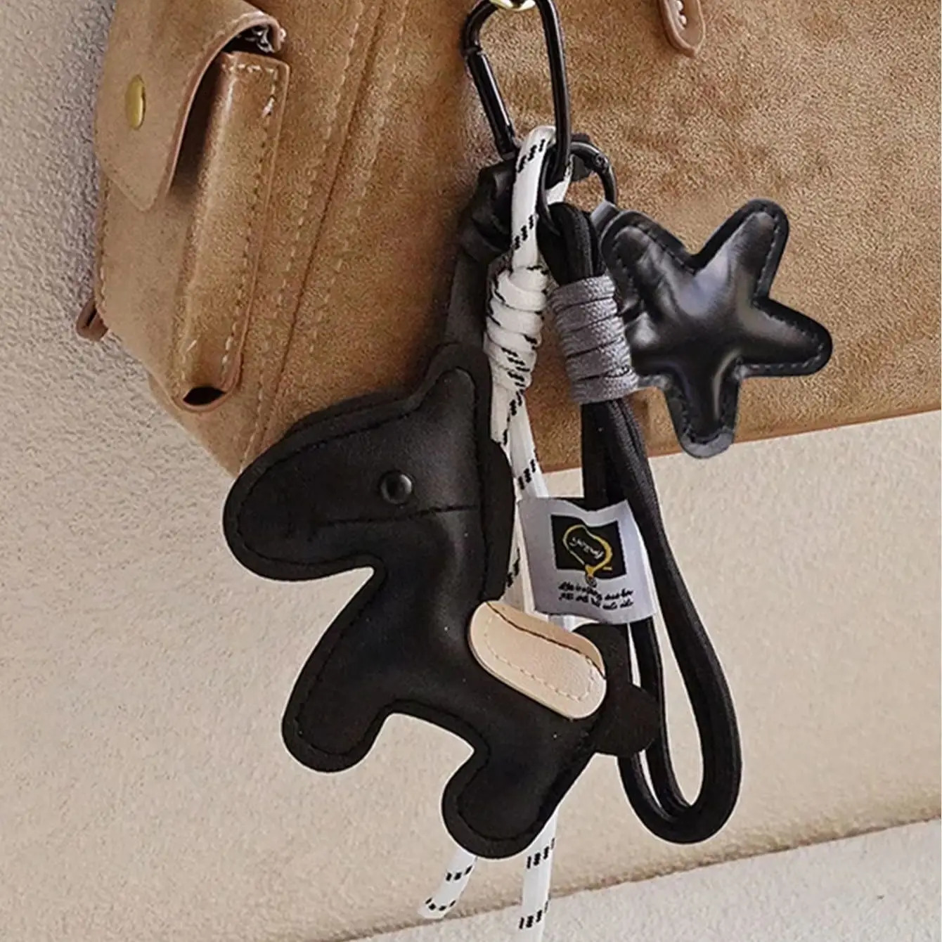 Classic Stitched Leather Little Horse Bag Accessory Fivepointed Star Decor Woven Cord Key Holder Preppy Style Purse Charms 260630 - view 3