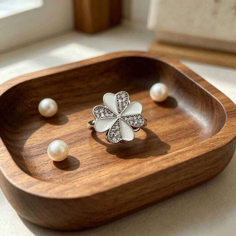 Luxury Gold-Tone Enamel Flower Spinning Adjustable Ring Women Elegant Bridal Stackable Fine Jewelry Gift For Her - view 6