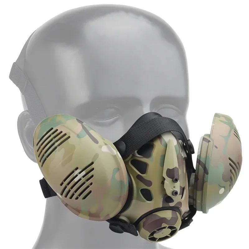 Camouflage Tactical Half Face Respirator Mask for Outdoor Airsoft Paintball Hunting Adjustable Strap Dust Particle Protection