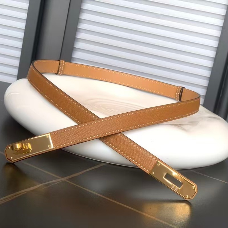 Women's Slim Leather Belt Luxury Kelly Turn Lock Buckle Designer Waist Belt Fashion Dress Waist Cincher