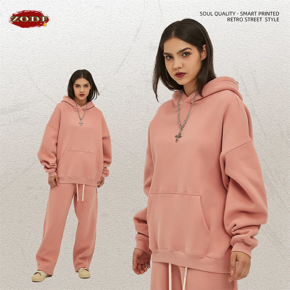 ZODF Thick 350gsm Fleece Hooded Hoodies For Men Unisex Winter Oversized Loose Basic Solid Sweatshirts Pullovers Coats HY0631 260625 - view 3