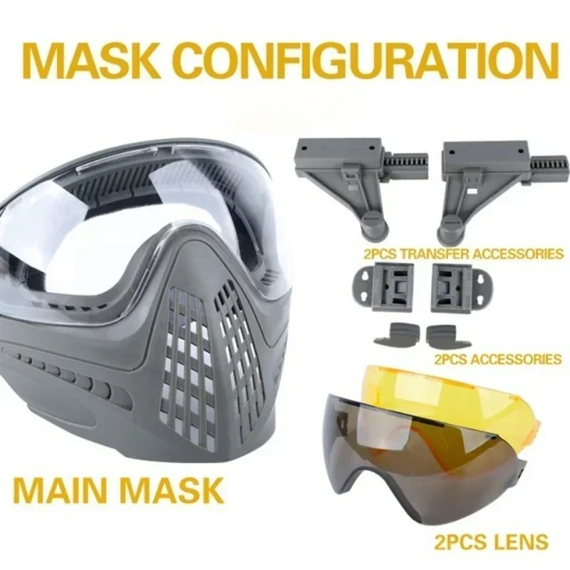 Tactical Full Face Airsoft Mask with Interchangeable Lenses Camouflage Adjustable Strap Wargame Protection Paintball Accesories