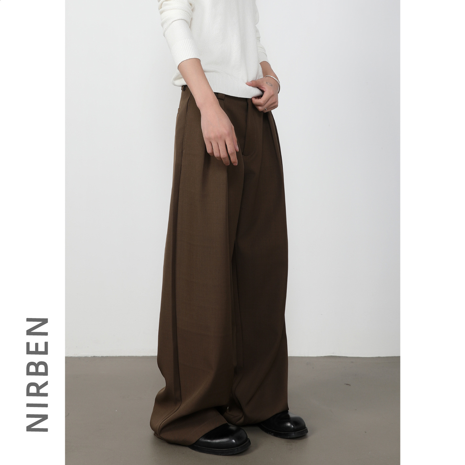 Spring Autumn Long Loose Casual Baggy Flowy Soft Black Pleated Wide Leg Pants Men Clothing 250220