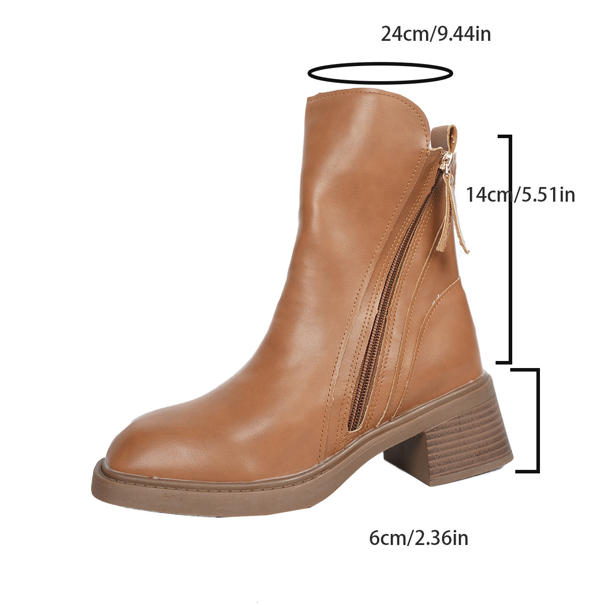 Side Zipper Tassel Ankle Boots For Women Soft Leather Block Stacked Heel Round Toe Short Chelsea Booties - view 6