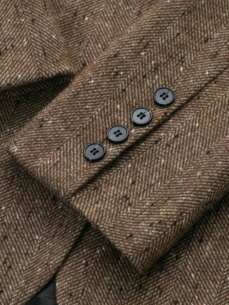 Womens Fashion Tweed Blazer Coat Long Sleeve Front Button Chic Outerwear Top 260625 - view 6