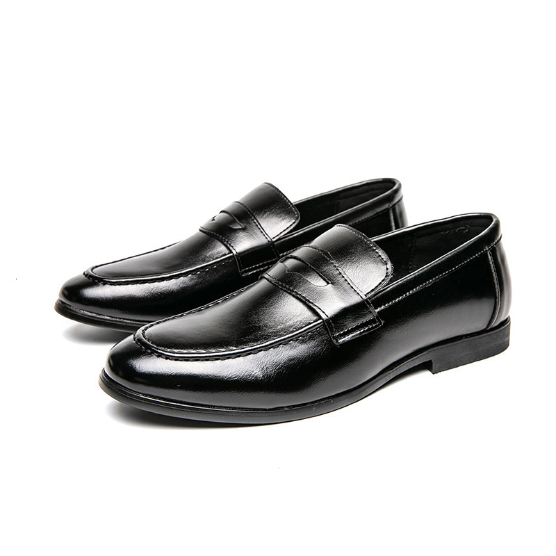 Polished Black Leather Penny Loafers Slip-On Flat Cushioned Insole Formal Business Wedding Dress Shoes For Men
