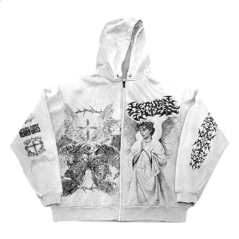 Y2K Retro Style American Spring and Autumn Harajuku Printed Hoodies for Men Loose Casual Gothic Couple Zipper Sweatshirts 260625 - view 5