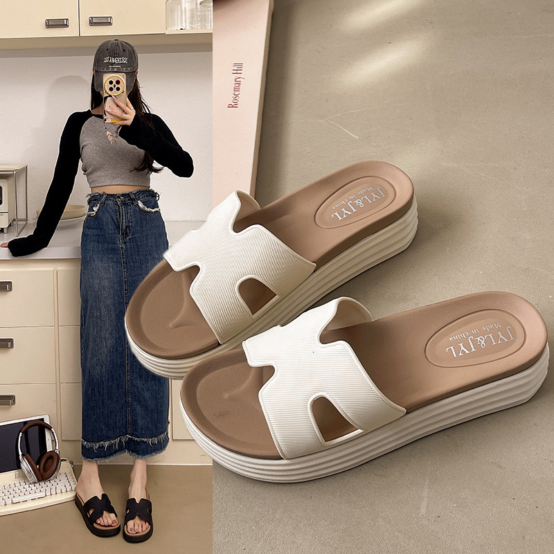 Cut Out Single Band Platform Slide Sandals Two Tone Thick Wedge Sole Slip On Summer Casual Walking Slides For Women