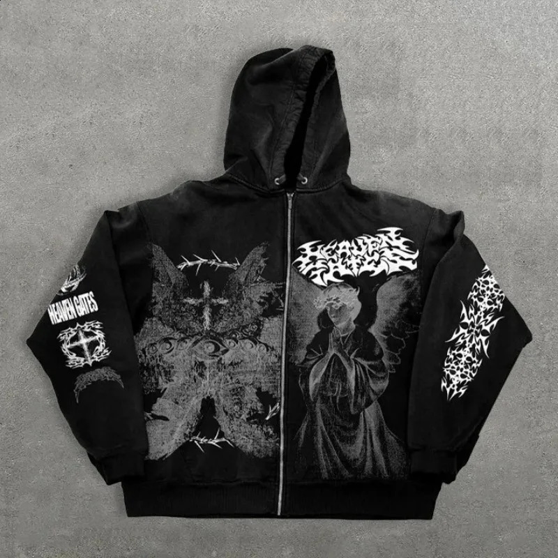 Y2K Retro Style American Spring and Autumn Harajuku Printed Hoodies for Men Loose Casual Gothic Couple Zipper Sweatshirts 260625 - view 4