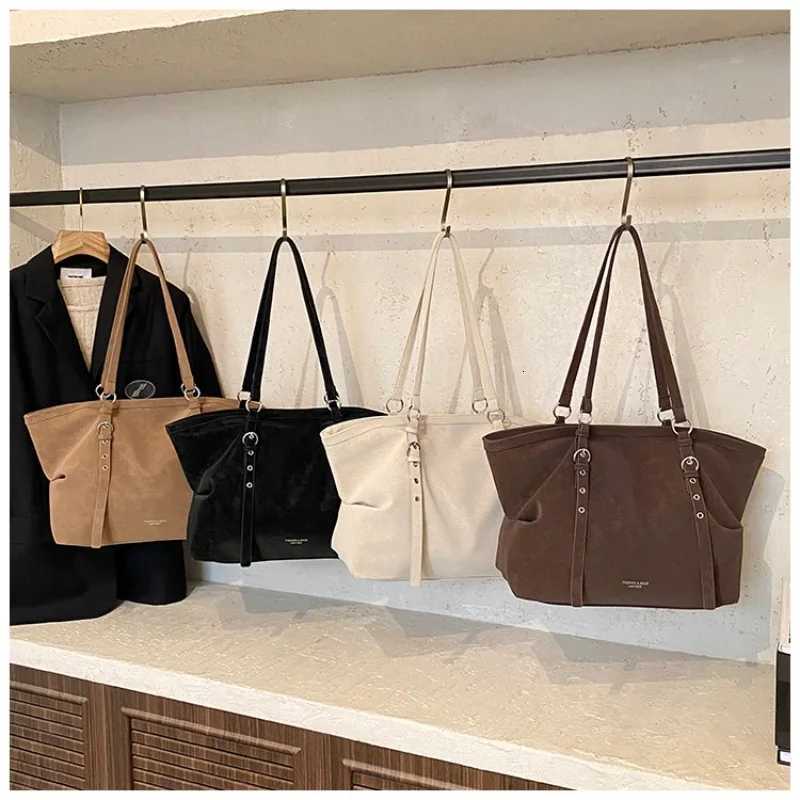 Tote Vintage Suede Dark Brown Bag with Silver Hardware Belt Detail Large Capacity Shoulder Handbag for Daily Work Crossbody H260630 - view 7