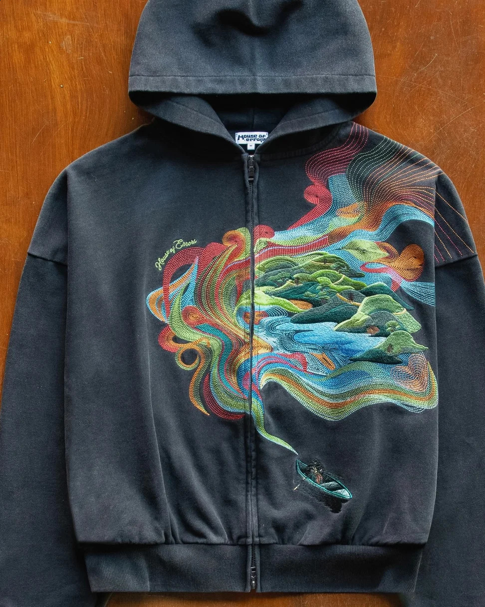Y2K Men Hip Hop TESHIGA Pattern Embroidered Zipper Hoodie Warm Baggy Straight Tube Sweatshirt Streetwear Hip Hop Retro Hoodie 260625 - view 3