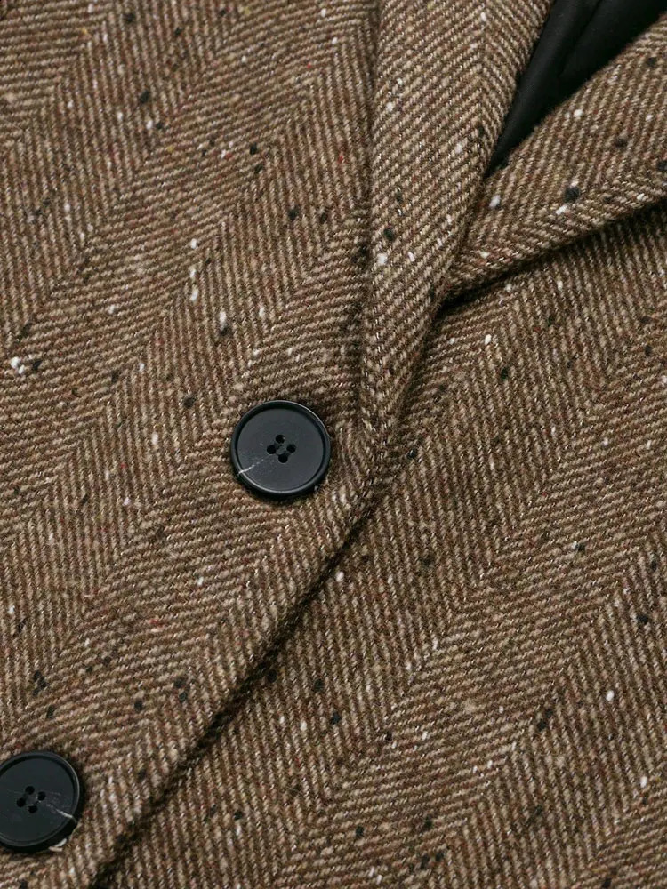 Womens Fashion Tweed Blazer Coat Long Sleeve Front Button Chic Outerwear Top 260625 - view 5