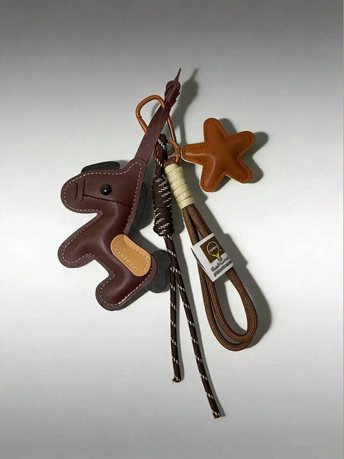 Classic Stitched Leather Little Horse Bag Accessory Fivepointed Star Decor Woven Cord Key Holder Preppy Style Purse Charms 260630 - view 5