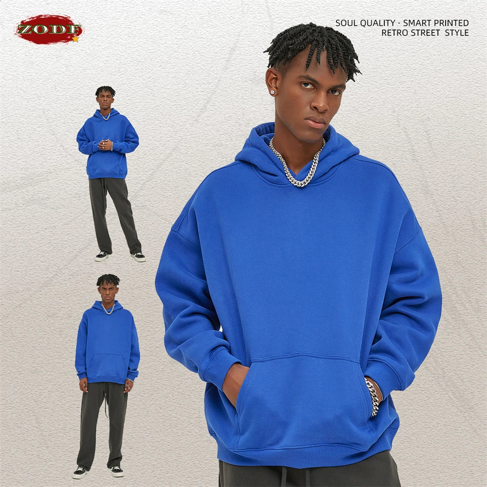 ZODF Thick 350gsm Fleece Hooded Hoodies For Men Unisex Winter Oversized Loose Basic Solid Sweatshirts Pullovers Coats HY0631 260625 - view 6