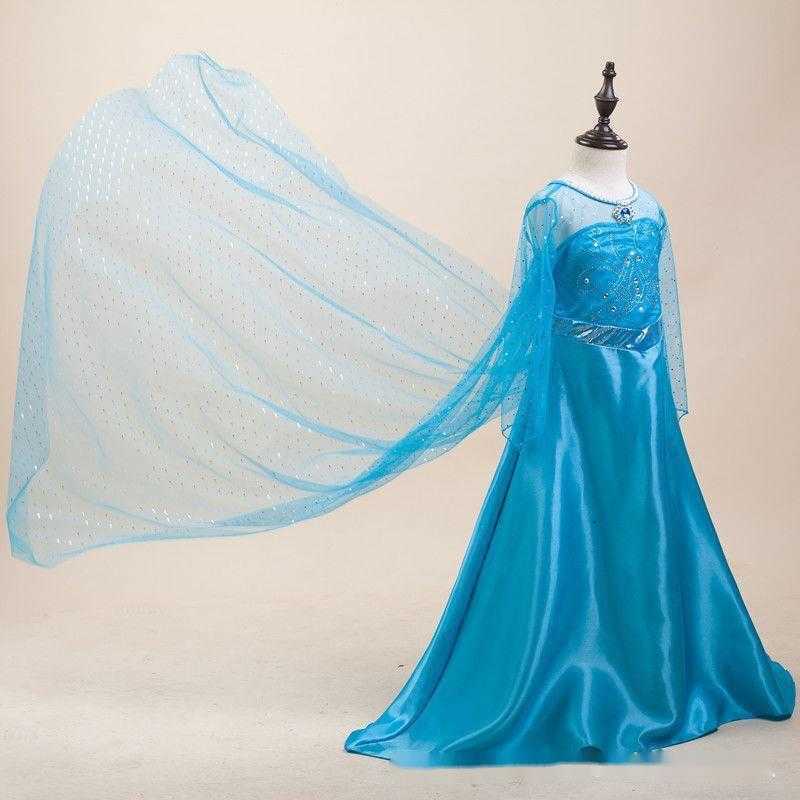 Disney Elsa princess dress with cape girls long-sleeved dress childrens performance gown Elsa long dress with crown set L260630