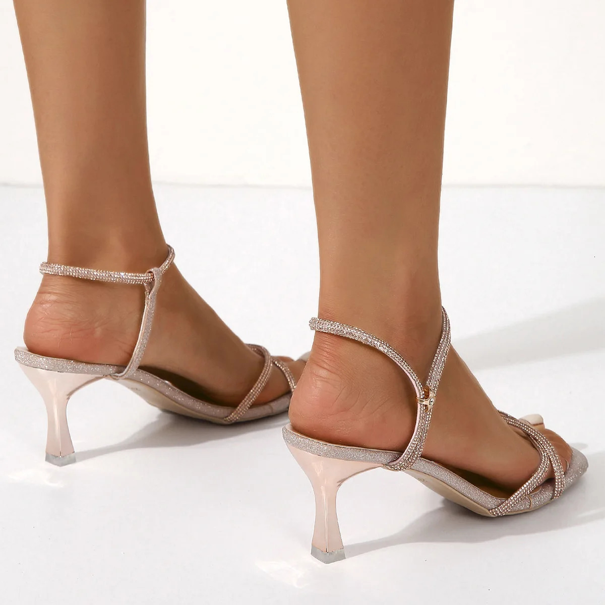 Silver Womens Sandals Summer Elegant Thin Heel One-Piece Strap Fairy Sandals with Dress High Heel Rubber Outerwear 260630 - view 7