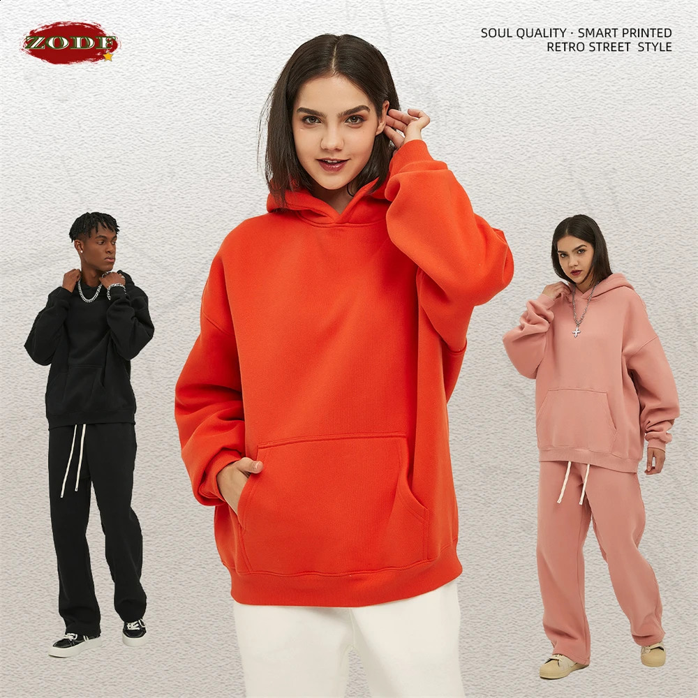 ZODF Thick 350gsm Fleece Hooded Hoodies For Men Unisex Winter Oversized Loose Basic Solid Sweatshirts Pullovers Coats HY0631 260625 - view 5