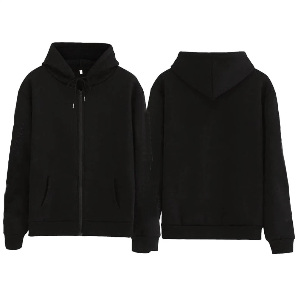 Black Zip Up Hoodie Unisex Casual Street Style Sweatshirt Basic Solid Color Hooded Top for All-Match Outfits 260625 - view 7