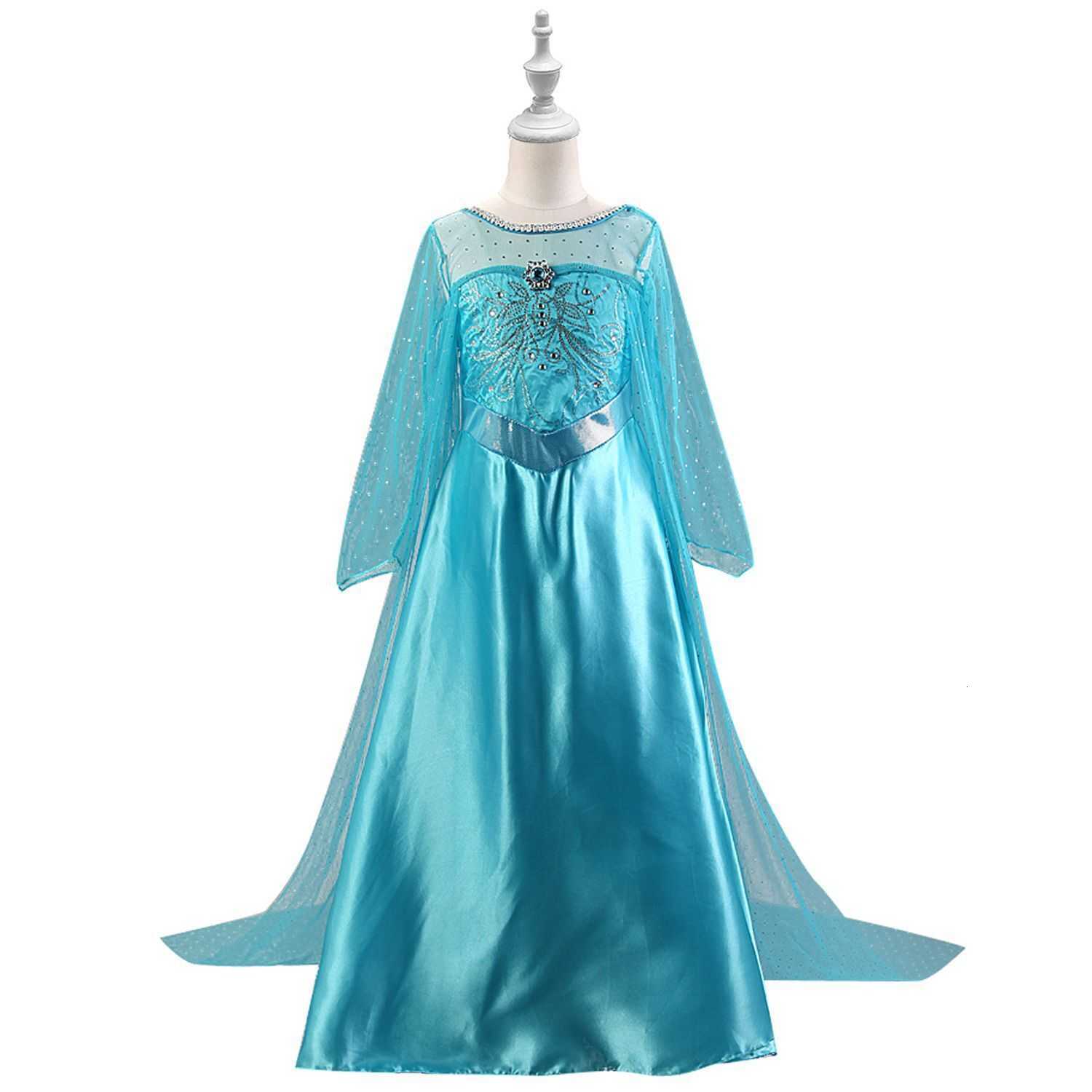 Disney Elsa princess dress with cape girls long-sleeved dress childrens performance gown Elsa long dress with crown set L260630