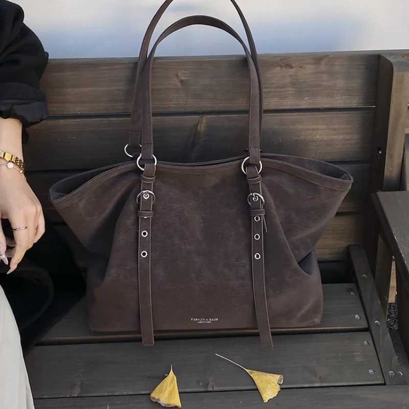 Tote Vintage Suede Dark Brown Bag with Silver Hardware Belt Detail Large Capacity Shoulder Handbag for Daily Work Crossbody H260630 - view 5