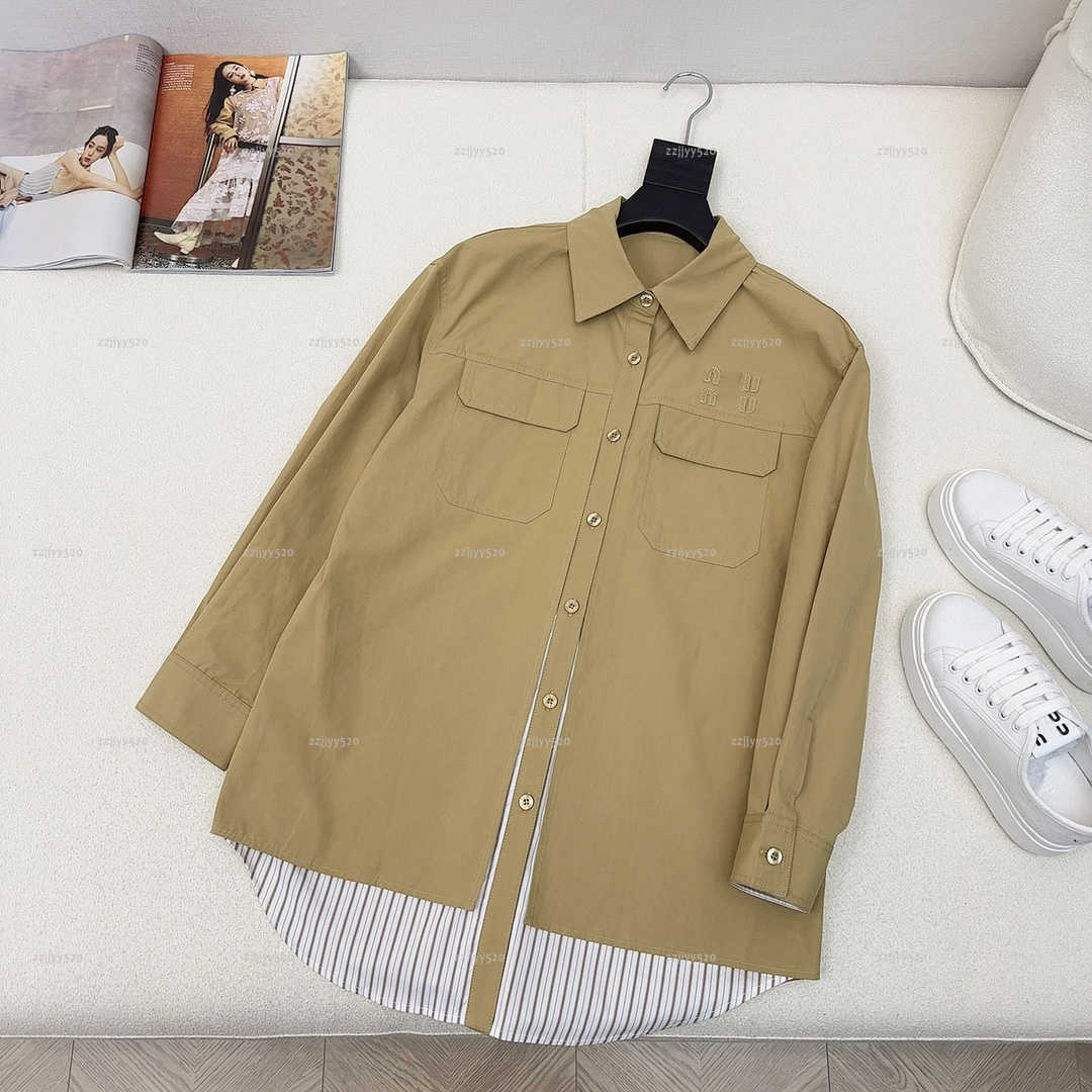 Brand lapel women shirt autumn lady coat women designer clothes splicing wide shirt A127X03N069