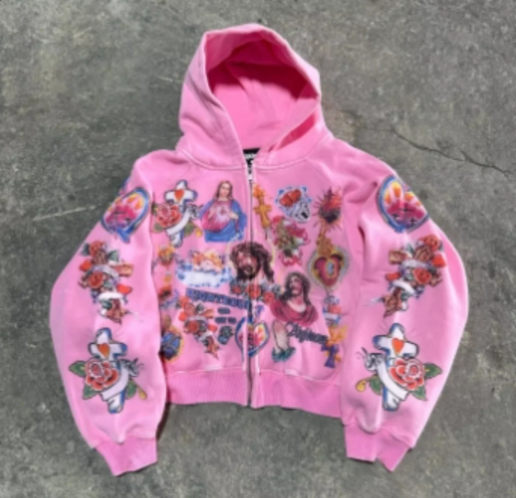 American sweatshirt jacket retro elements men and women same spring lazy trend long-sleeved zipper hoodie couple casual style 260625 - view 4