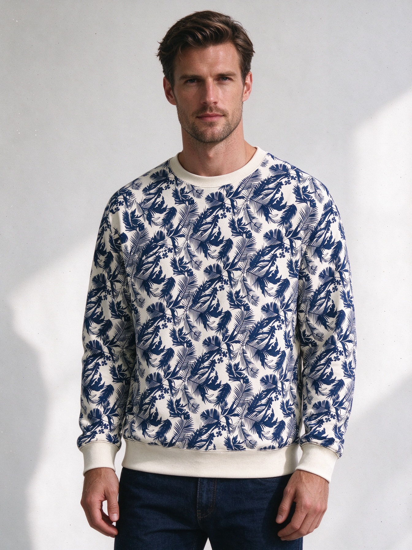 Men's Casual Long Sleeve Sweater with Rounded Collar for Fall